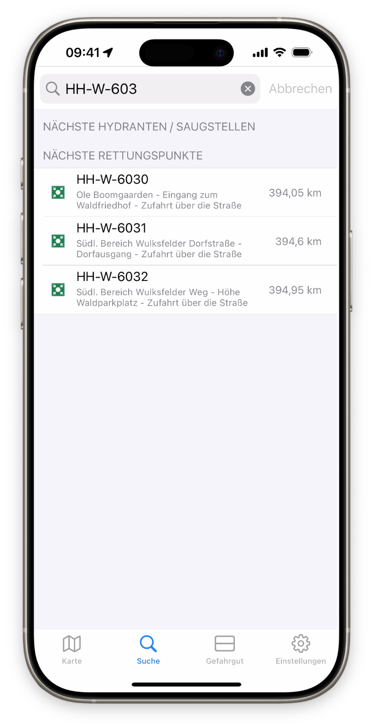 Suche nach Rettungspunkten/Hydranten